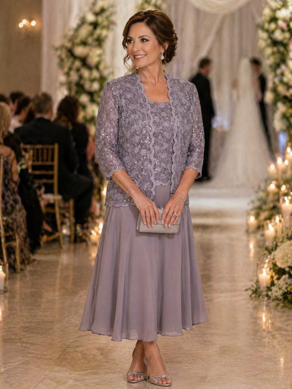 R&M Richards Lavender Lace Sequin Dress & Jacket Set Size 12 Mother of the Bride